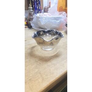 Vintage Silver Fade Glass Ruffled Dessert Bowl MCM Dorothy Thorpe Style Ombre